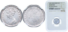 China Hong Kong British colony 1893 10 Cents - Victoria Silver (.800) Royal Mint (Tower Hill) (11250000) 2.7g NGC AU Rim Damage KM 6