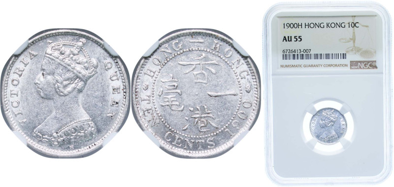 China Hong Kong British colony 1900 H 10 Cents - Victoria Silver (.800) Heaton a...