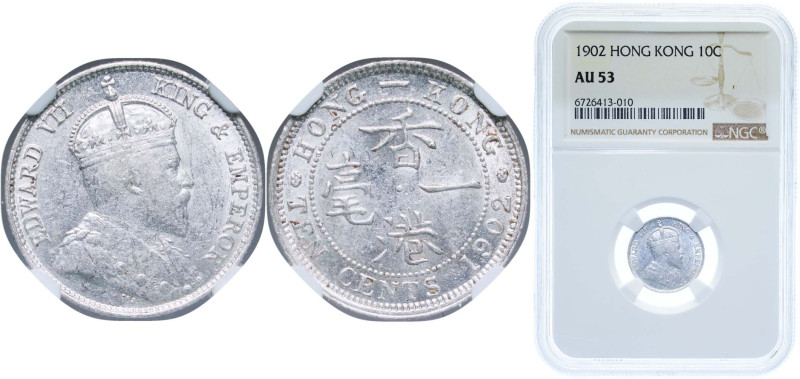 China Hong Kong British colony 1902 10 Cents - Edward VII Silver (.800) Royal Mi...