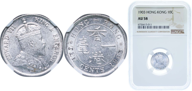 China Hong Kong British colony 1903 10 Cents - Edward VII Silver (.800) Royal Mi...