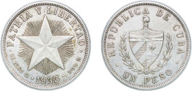 Cuba First Republic 1933 1 Peso Silver (.900) Philadelphia Mint (6000000) 26.72g XF KM 15 Y 9