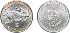 Cuba Second Republic 1981 5 Pesos (Solenodon) Silver (.999) Havana Mint (5000) 12.01g BU KM 83 JMA AAEE059, AAEE062