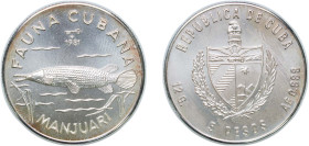 Cuba Second Republic 1981 5 Pesos (Giant Gar Fish) Silver (.999) Havana Mint (5000) 12.02g BU KM 84 JMA AAEE060, AAEE063