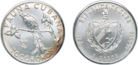 Cuba Second Republic 1981 5 Pesos (Cuban Trogon) Silver (.999) Havana Mint (5000) 12.02g BU KM 82 JMA AAEE061, AAEE064