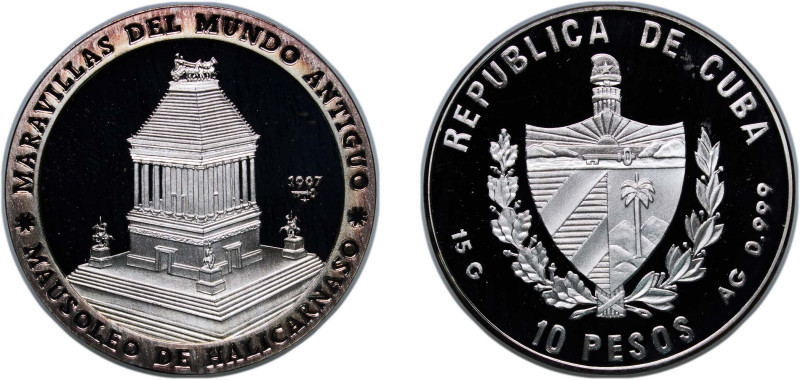 Cuba Second Republic 1997 10 Pesos (Mausoleum of Halicarnassus) Silver (.999) Ha...