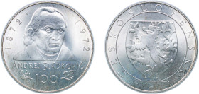 Czechoslovakia Socialist Republic 1972 100 Korun (Andrej Sladkovič; Trial Strike) Silver (.900) (1500) 25.2g BU