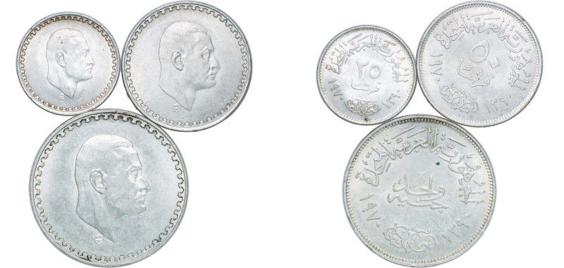 Egypt United Arab Republic AH 1390 (1970) Coinage Set (President Nasser, 3 Lots)...