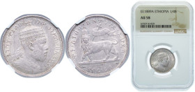Ethiopia Empire EE 1889 (1897) A ¼ Birr - Menelik II Silver (.835) Paris Mint (400000) 7.019g NGC AU 58 KM 3 Schön 4