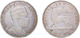 Ethiopia Empire EE1889 (1897) A 1 Birr - Menelik II Silver (.835) Paris Mint (418000) 28g XF KM 5 Schön 6