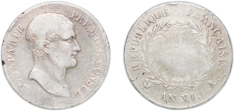 France First Republic AN 11 (1802) A 5 Francs - Napoleon Bonaparte Silver (.900)...