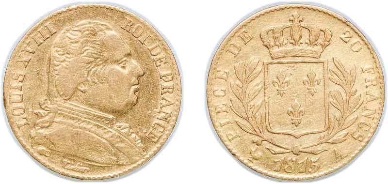 France Kingdom 1815 A 20 Francs - Louis XVIII (dressed bust) Gold (.900) Paris M...