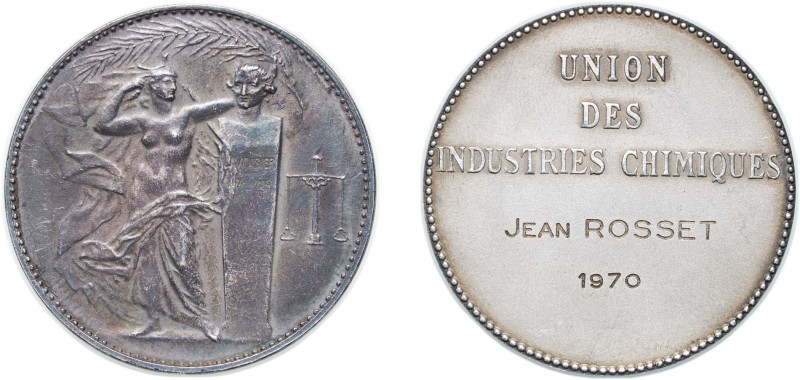 France Fifth Republic 1970 Medal - Union des industries chimiques Silver 23.07g ...