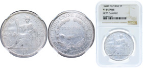 French Indochina French colony 1888 A 1 Piastre Silver (.900) Paris Mint (948000) 27.215g NGC VF Heat Damage KM 5