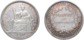 French Indochina French colony 1889 A 1 Piastre Silver (.900) Paris Mint (1240000) 27.215g VF KM 5 Lec 266-275