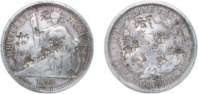 French Indochina French colony 1895 A 1 Piastre Silver (.900) Paris Mint (1782000) 26.88g VF Chopmarked KM 5 Lec 266-275