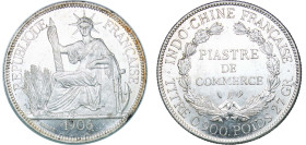 French Indochina French colony 1906 A 1 Piastre Silver (.900) Paris Mint (10194000) 27g UNC KM 5a.1