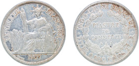 French Indochina French colony 1907 A 1 Piastre Silver (.900) Paris Mint (14062000) 26.87g VF KM 5a