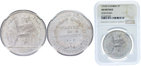 French Indochina French colony 1910 A 1 Piastre Silver (.900) Paris Mint (761000) 27g NGC AU Scratches KM 5a.1