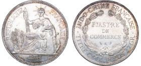 French Indochina French colony 1913 A 1 Piastre Silver (.900) Paris Mint (3244000) 27g UNC KM 5a.1