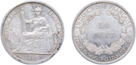 French Indochina French colony 1936 50 Cents Silver (.900) Paris Mint (4000000) 13.5g AU KM 4a.2