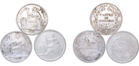 French Indochina French colony 1894-1926 A 1 Piastre (3 Lots) Silver (.900) Paris Mint VF KM 5a