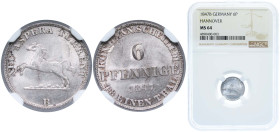 Germany Kingdom of Hannover German states 1847 B 6 Pfennige - Ernest August Billon (.218 silver) 1.38g NGC MS 64 KM 205 AKS 120