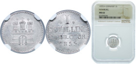 Germany Free Hanseatic city of Hamburg German states 1855 A 1 Schilling Billon (.375 silver) (112000) 1.08g NGC MS 62 KM 586