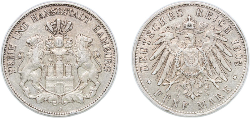 Germany Free Hanseatic city of Hamburg Second Empire 1903 J 5 Mark Silver (.900)...