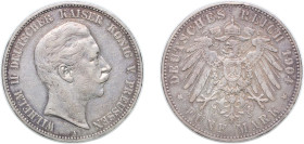 Germany Kingdom of Prussia Second Empire 1904 A 5 Mark - William II Silver (.900) Berlin Mint (2060410) 27.7g VF KM 523 AKS 129 J 104 Dav GT III 789