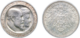 Germany Kingdom of Württemberg Second Empire 1911 F 3 Mark - William II (Wedding Anniversary) Silver (.900) Stuttgart Mint (493000) 16.67g AU KM 636 J...