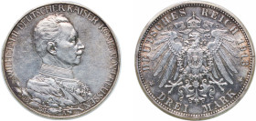 Germany Kingdom of Prussia Second Empire 1913 A 3 Mark - William II (Reign) Silver (.900) Berlin Mint (1000000) 16.667g XF KM 535 J 112