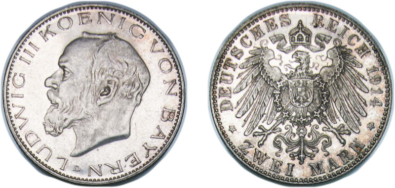 Germany Kingdom of Bavaria Second Empire 1914 D 2 Marks - Louis III Silver (.900...