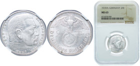 Germany Third Reich 1939 A 2 Reichsmark (Paul von Hindenburg) Silver (.625) Munich Mint (26855061) 8g NGC MS 63 KM 93 AKS 33 J 366 Schön 90