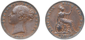 Great Britain United Kingdom 1853 1 Farthing - Victoria (1st portrait) Copper 4.747g VF KM 725 Sp 3950