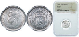 Great Britain United Kingdom 1944 6 Pence - George VI (1st coinage) Silver (.500) (37952600) 2.83g NGC MS 63 KM 852 Sp 4084