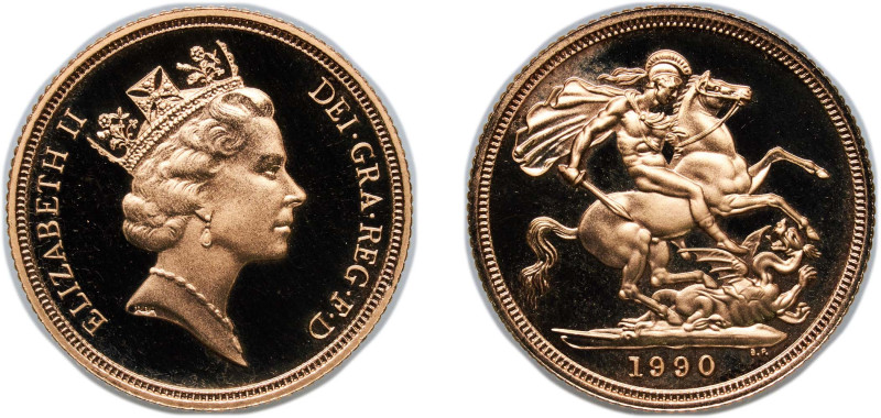 Great Britain United Kingdom 1990 1 Sovereign - Elizabeth II (3rd portrait) Gold...