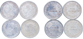 Great Britain United Kingdom 1880 6 Pence - Victoria (1st portrait; 3rd type, 4 Lots) Silver (.925) XF Cleaned KM 757 Sp 3912