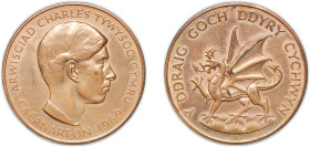 Great Britain United Kingdom 1969 Token - Arwisgiad Charles Tywysog Cymru Brass Royal Mint (Tower Hill) 26.48g UNC W&E 8420A1