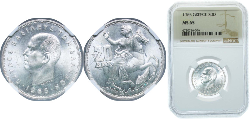 Greece Kingdom 1965 20 Drachmai - Paul I Silver (.835) Royal Mint (Tower Hill) 7...