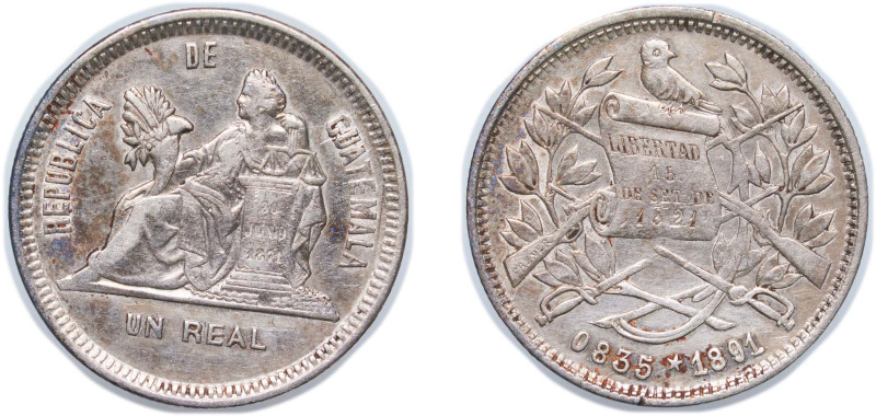 Guatemala Republic 1891 1 Real Silver (.835) Guatemala City Mint 3g VF KM 153a