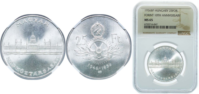 Hungary People's Republic 1956 BP. 25 Forint (10th Anniversary of Forint) Silver...