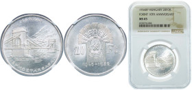 Hungary People's Republic 1956 BP. 20 Forint (10th Anniversary of Forint) Silver (.800) Budapest Mint (22000) 17.5g NGC MS 65 KM 553 ÉH 1579 H 2345 Ad...