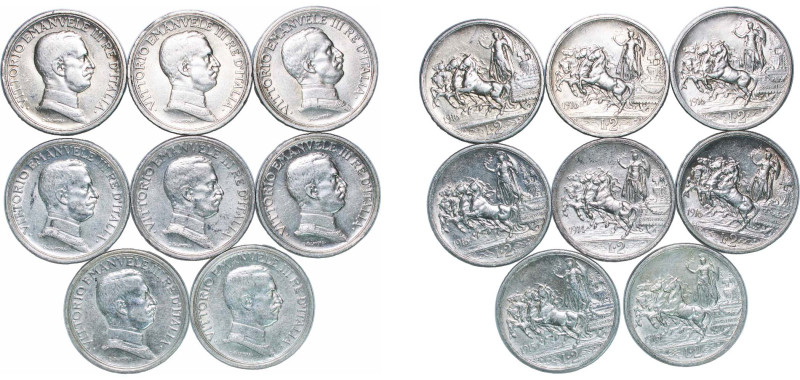 Italy Kingdom 1914-1916 R 2 Lire - Victor Emmanuel III (8 Lots) Silver (.835) Ro...