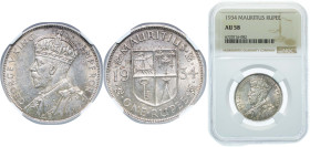 Mauritius British crown colony 1934 1 Rupee - George V Silver (.916) Royal Mint (Tower Hill) (1500000) 11.66g NGC AU 58 KM 17 Schön 17