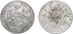 Mexico Federal Republic 1883 Mo MH 8 Reales Silver (.903) Mexico City Mint (2726000) 27.04g VF Chopmarked KM 377.10