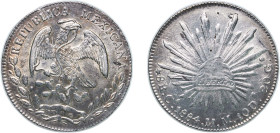 Mexico Federal Republic 1884 Ca MM 8 Reales Silver (.903) Chihuahua Mint 27g AU KM 377.2