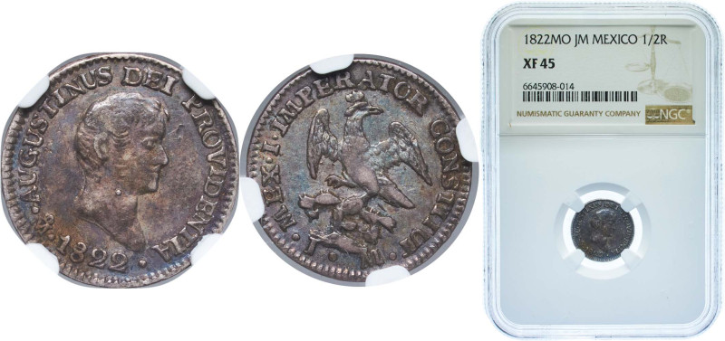 Mexico First Empire 1822 Mo JM ½ Real - Agustín I Silver (.903) Mexico City Mint...