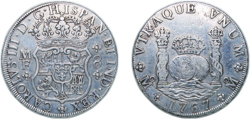 Mexico Spanish colony 1767 Mo MF 8 Reales - Carlos III Silver (.917) Mexico City...