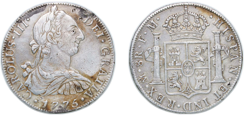 Mexico Spanish colony 1775 Mo FM 8 Reales - Carlos III Silver (.903) Mexico City...