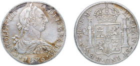 Mexico Spanish colony 1775 Mo FM 8 Reales - Carlos III Silver (.903) Mexico City Mint 26.96g VF Chopmarked Rim Damage KM 106